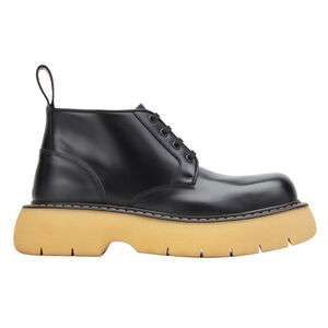 Bottega Veneta Swell Black Leather Rubber Lug Sole Lace Up Tie Ankle Boots 37